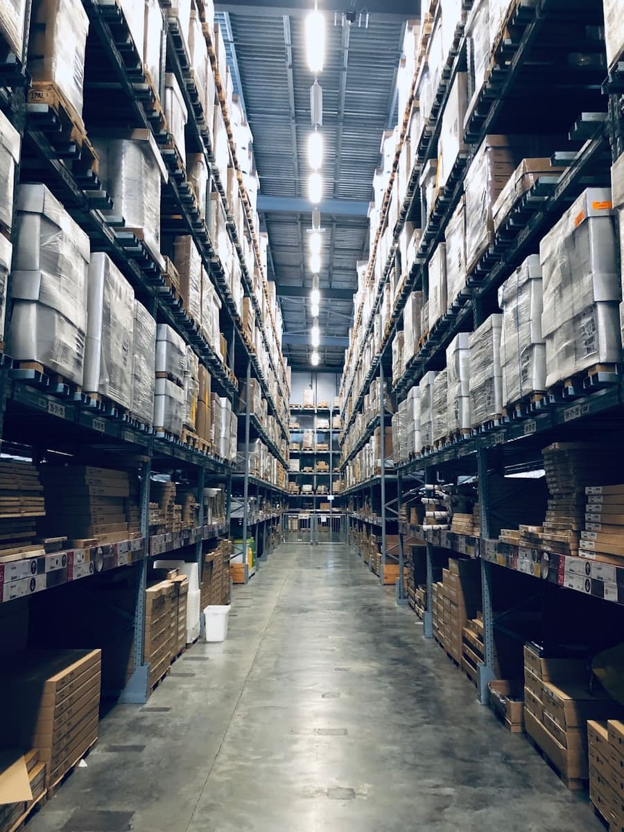Racked warehouse aisle